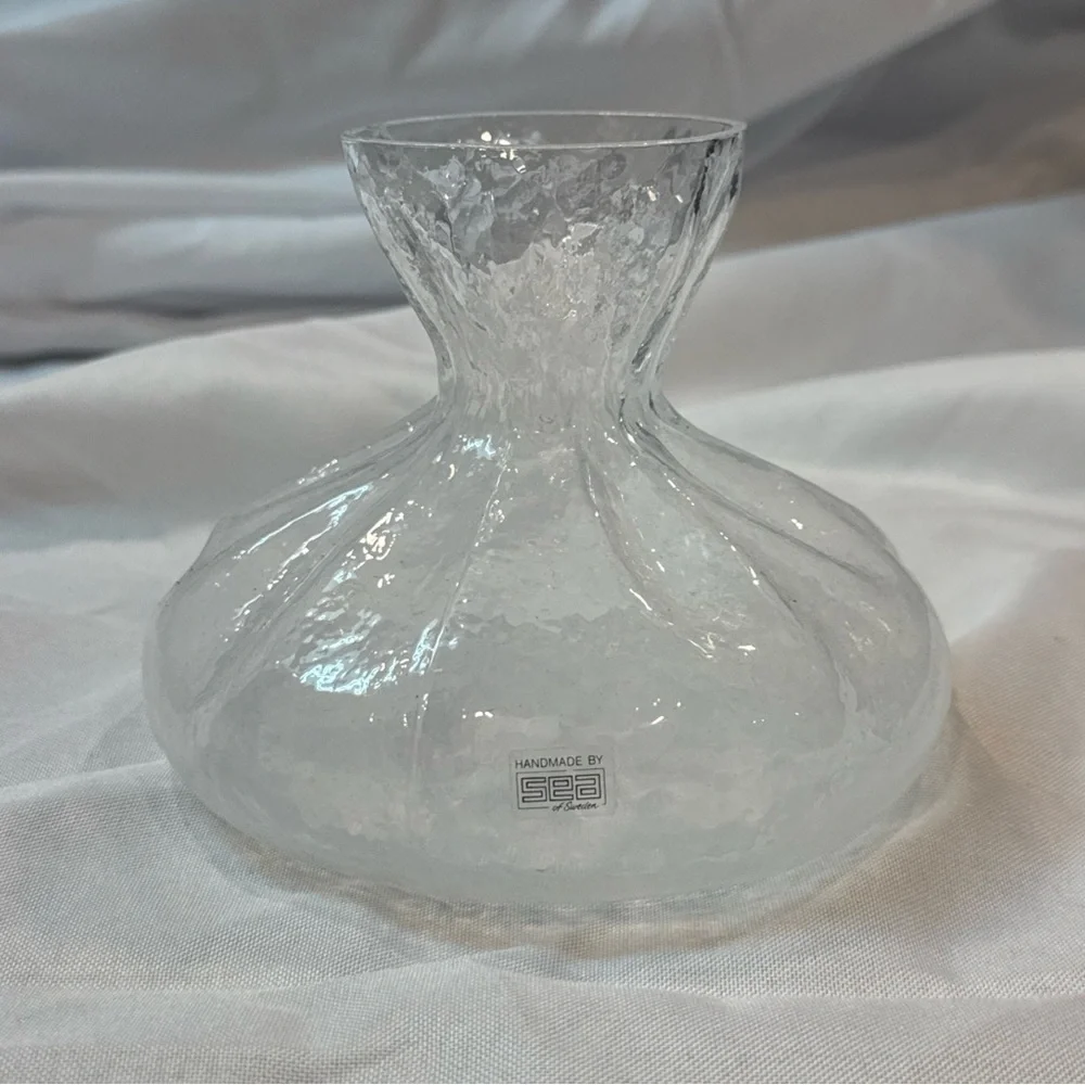 Vintage Swedish Glass Vase SEA Glasbruk by Kosta Rune Strand Sack Textured Vase